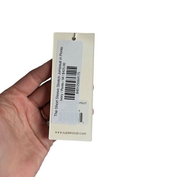 NWT Suzie Kondi Ivory Ponte Short Sleeve Stretch Flare Leg Jumpsuit Size Medium - Picture 6 of 9